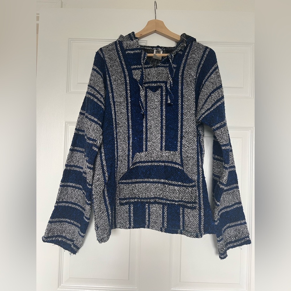 Poncho Sweater Hoodie Adult Large Baja Drug Rug Surfer Skater Beach Bum Boho